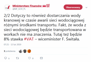 Czy stawka VAT za wodę z kranu wzrośnie z 8 do 23 proc.?