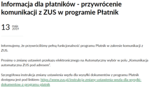 Płatnik ZUS: wróć do automatycznego wyboru adresu wysyłki