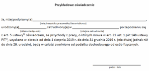 Wzór oświadczenia na zerowy PIT dla młodych poniżej 26. roku życia
