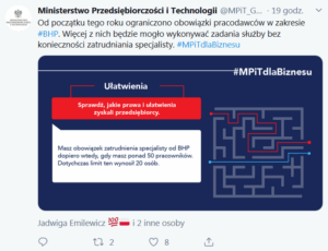 Specjalista od BHP dopiero w firmie powyżej 50 pracowników