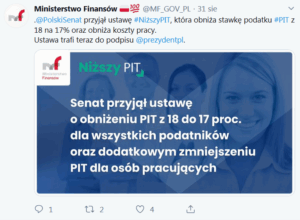 Sejm i Senat za obniżką PIT z 18 do 17 proc.