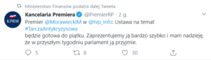 Tarcza antykryzysowa: projekt ustawy osłonowej do piątku. Po weekendzie już w Sejmie