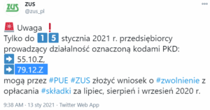 Tylko do 15 stycznia wnioski o zwolnienie z ZUS dla niektórych grup przedsiębiorców