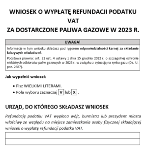 Wzór wniosku na zwrot VAT dla gospodarstw domowych ogrzewających się gazem