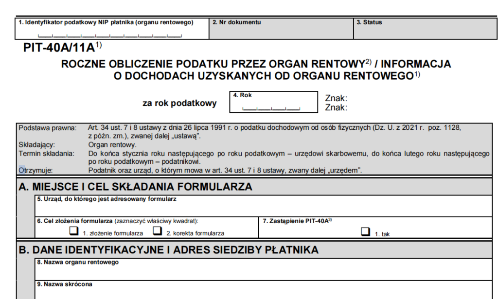 PIT-11a, formularz