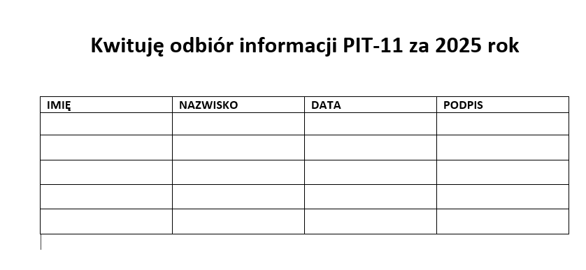 Odbiór PIT-11, tabela