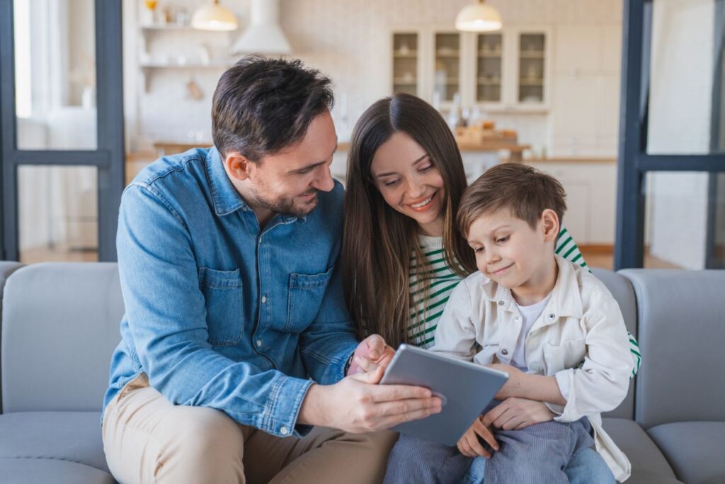 rodzina, dziecko, komputer