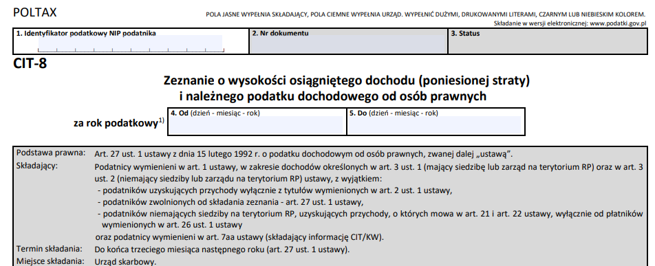 Druk CIT-8, formularz, POLTAX