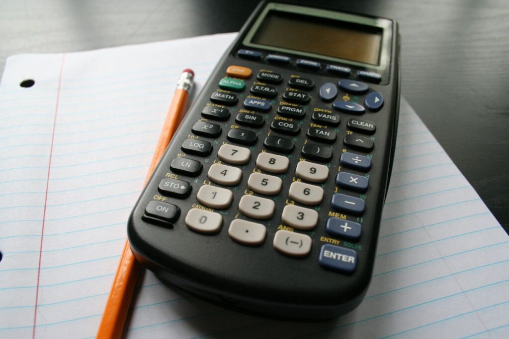 kalkulator, biurko, notes