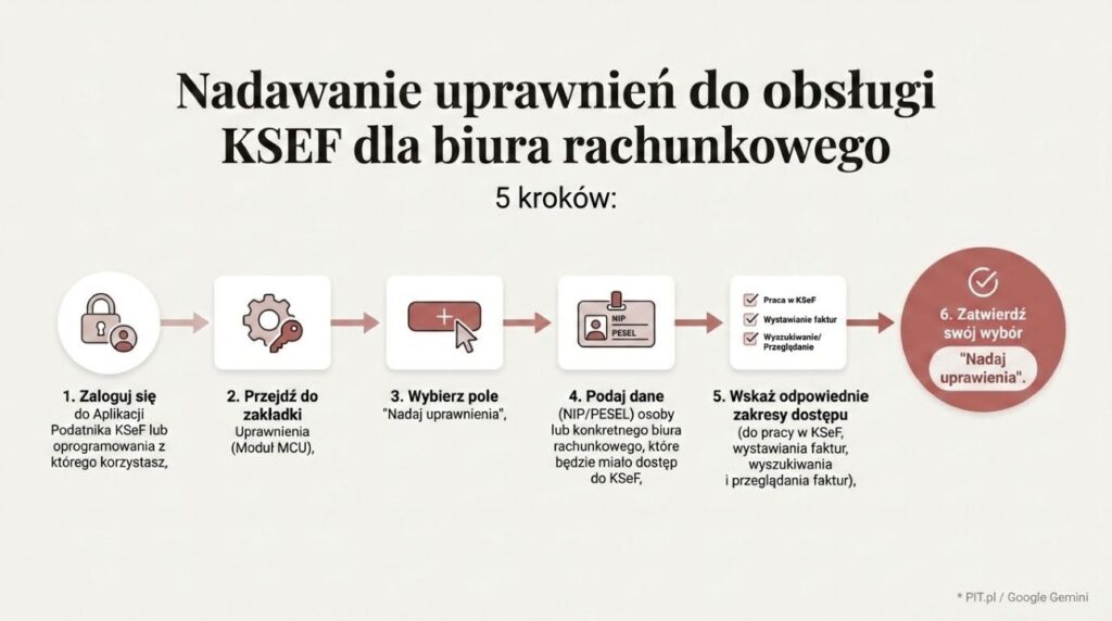 Uprawienia KSeF, 5 kroków, infografika