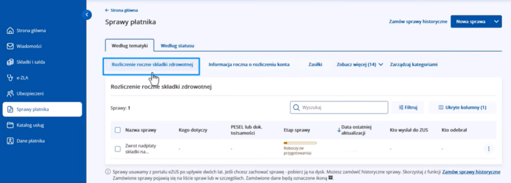 eZUS, wniosek RZS-R, zwrot składki zdrowotnej