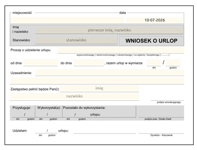 wniosek o urlop wypoczynkowy