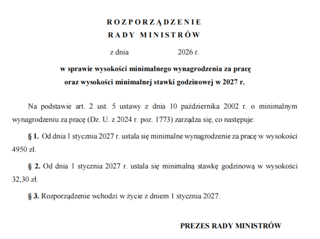 Płaca minimalna 2027, projekt