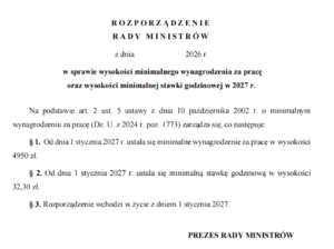 Jest rządowy projekt płacy minimalnej na 2027 rok z 7 września. Dokument pojawia się w ostatniej chwili
